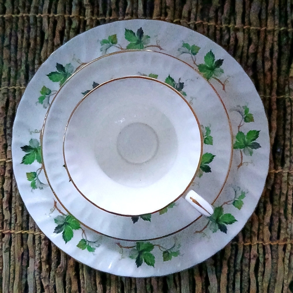 Crown Staffordshire England Ivy Cup Saucer Lunch Plate